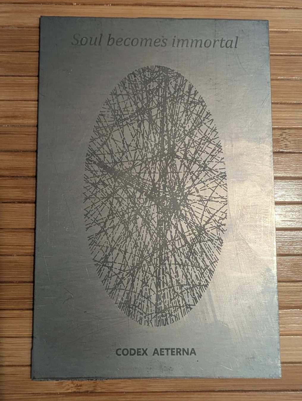 Dante Divine Comedy dot-dash laser etch on titanium